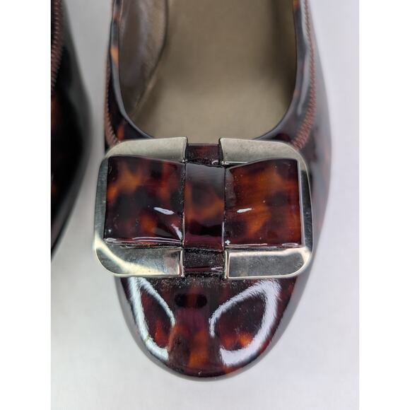 Stuart Weitzman Black Brown Tortoise Shell Patent Leather Wedge Shoes Size 11M - Picture 5 of 9